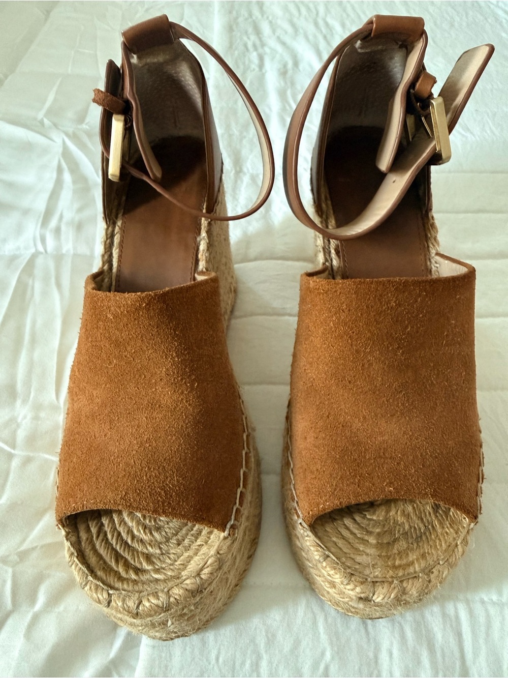 Marc Fisher Womens Suede Espadrille Wedge Sandals in Brown